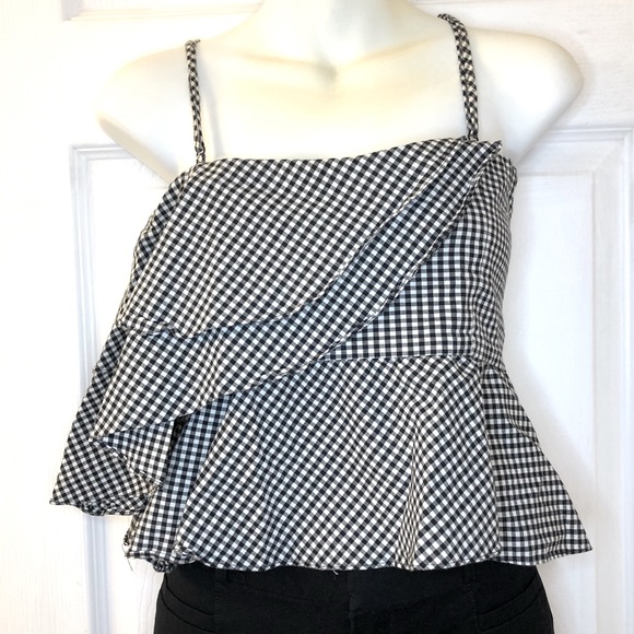 Intermix black and white gingham cotton peplum top medium - Picture 1 of 7